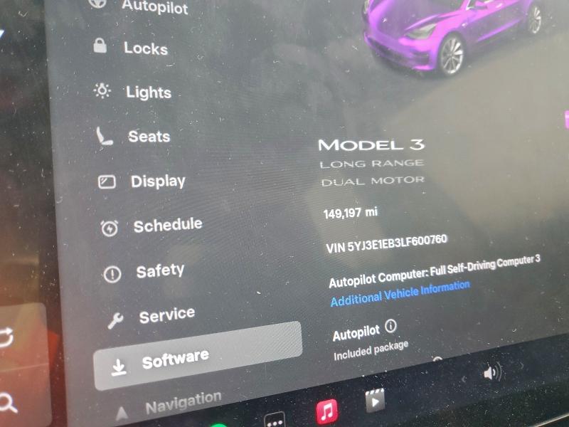94115805 :رقم المزاد ، 5YJ3E1EB3LF600760 vin ، 2020 Tesla Model 3 مزاد بيع