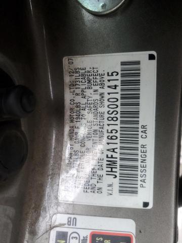 93243045 :رقم المزاد ، JHMFA16518S001415 vin ، 2008 Honda Civic مزاد بيع