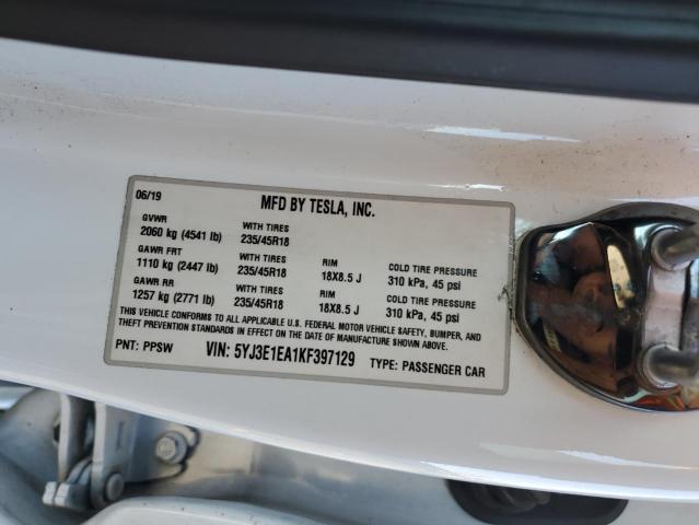 93618185 :رقم المزاد ، 5YJ3E1EA1KF397129 vin ، 2019 Tesla Model 3 مزاد بيع