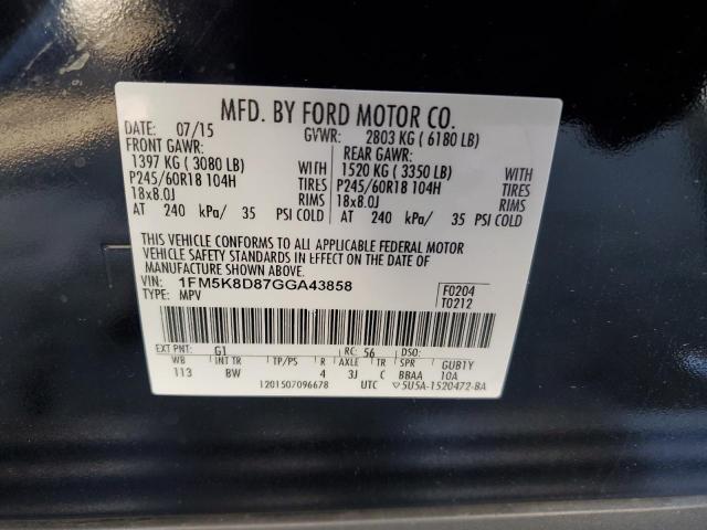 90601245 :رقم المزاد ، 1FM5K8D87GGA43858 vin ، 2016 Ford Explorer مزاد بيع