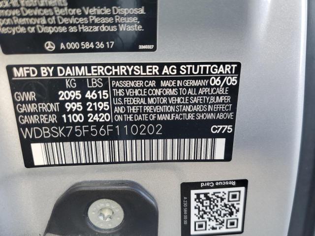 2006 Mercedes-benz Sl მანქანა იყიდება აუქციონზე, vin: WDBSK75F56F110202, აუქციონის ნომერი: 87213855