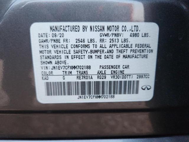 Продажа на аукционе авто 2021 Infiniti Q50 Sensor, vin: JN1EV7CPXMM702188, номер лота: 92943785