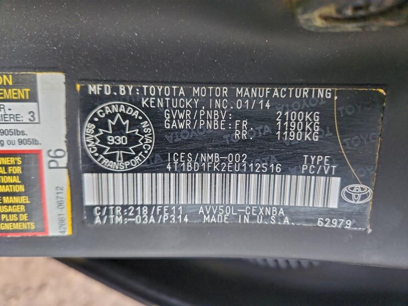 Продаж на аукціоні авто 2014 Toyota Camry Hybr, vin: 4T1BD1FK2EU112516, номер лоту: 94146105