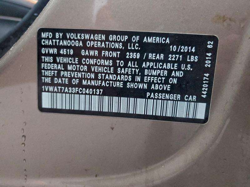 Aukcja sprzedaży 2015 Volkswagen Passat, vin: 1VWAT7A33FC040137, numer aukcji: 94293025
