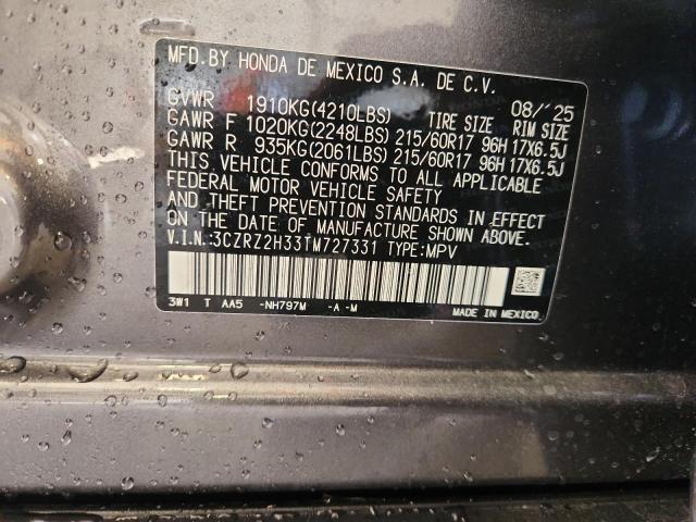 92513835 :رقم المزاد ، 3CZRZ2H33TM727331 vin ، 2026 Honda Hr-v مزاد بيع