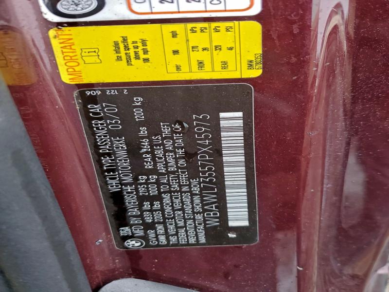 94311605 :رقم المزاد ، WBAWL73557PX45973 vin ، 2007 Bmw 335 مزاد بيع