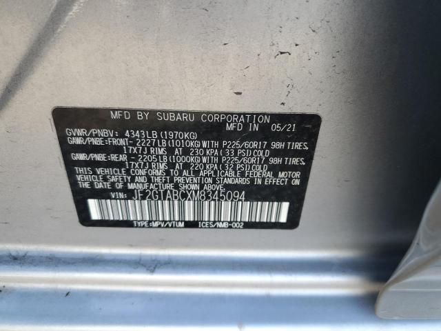 2021 Subaru Crosstrek მანქანა იყიდება აუქციონზე, vin: JF2GTABCXM8345094, აუქციონის ნომერი: 91409735