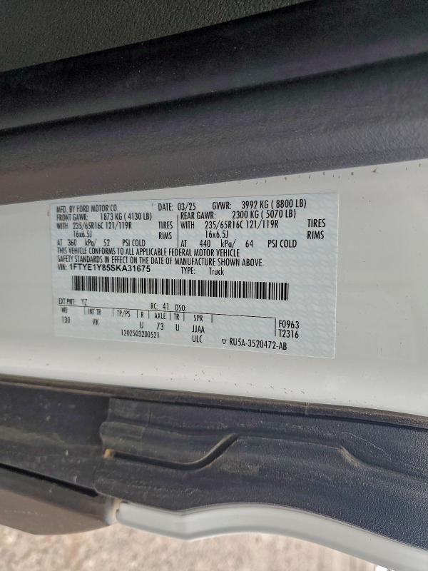 93529985 :رقم المزاد ، 1FTYE1Y85SKA31675 vin ، 2025 Ford Transit T- مزاد بيع