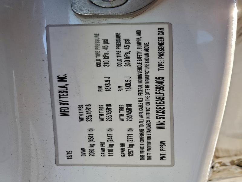Продаж на аукціоні авто 2020 Tesla Model 3, vin: 5YJ3E1EA5LF598405, номер лоту: 94583625