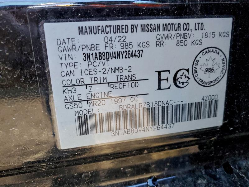 93565795 :رقم المزاد ، 3N1AB8DV4NY264437 vin ، 2022 Nissan Sentra Sr مزاد بيع