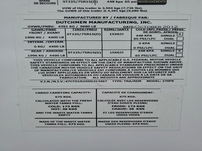 Продажа на аукционе авто 2013 Dutchmen Denali, vin: 47CTD1R2XDD313467, номер лота: 90713875
