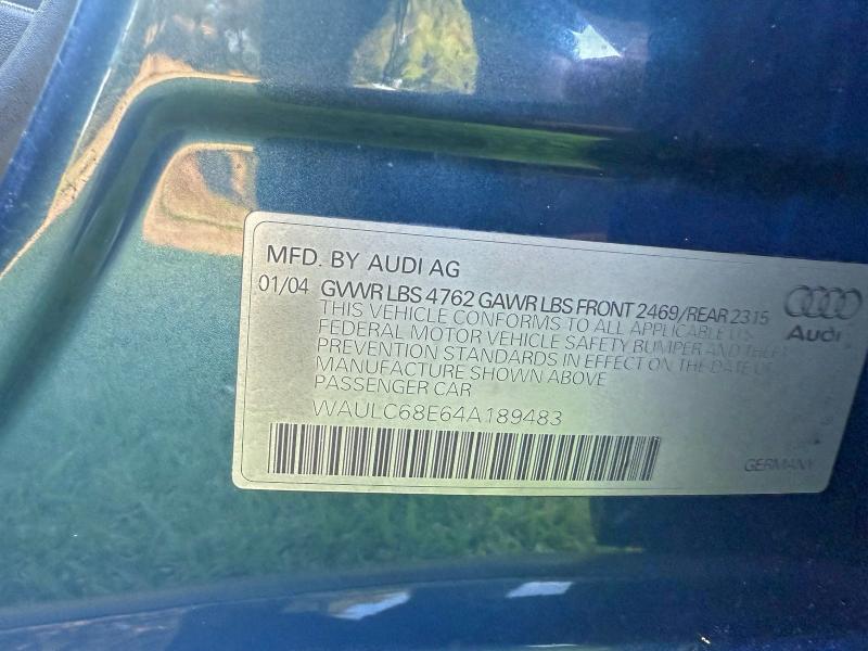 94687175 :رقم المزاد ، WAULC68E64A189483 vin ، 2004 Audi A4 1.8t Qu مزاد بيع