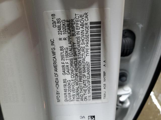 2018 Honda Accord მანქანა იყიდება აუქციონზე, vin: 1HGCV3F52JA000257, აუქციონის ნომერი: 92320095