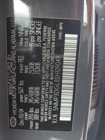 2025 Hyundai Santa Fe მანქანა იყიდება აუქციონზე, vin: 5NMP3DGL3SH109049, აუქციონის ნომერი: 92724685