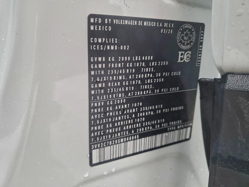 Aukcja sprzedaży 2025 Volkswagen Taos, vin: 3VV2C7B29SM046645, numer aukcji: 93886535