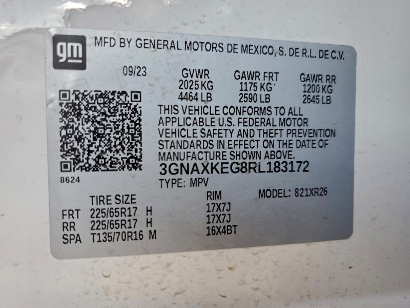 2024 Chevrolet Equinox მანქანა იყიდება აუქციონზე, vin: 3GNAXKEG8RL183172, აუქციონის ნომერი: 93966035