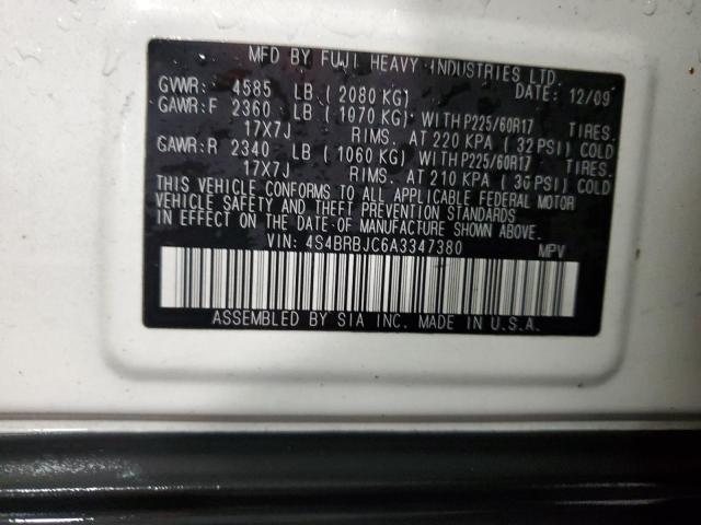 Aukcja sprzedaży 2010 Subaru Outback, vin: 4S4BRBJC6A3347380, numer aukcji: 92382845