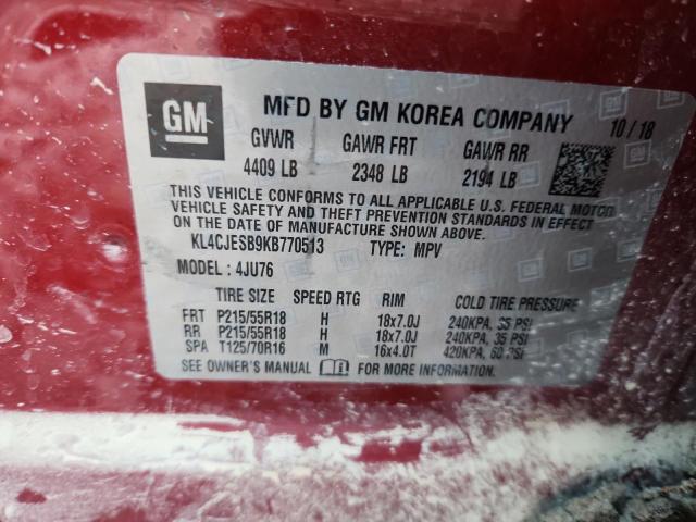 2019 Buick Encore მანქანა იყიდება აუქციონზე, vin: KL4CJESB9KB770513, აუქციონის ნომერი: 92391785