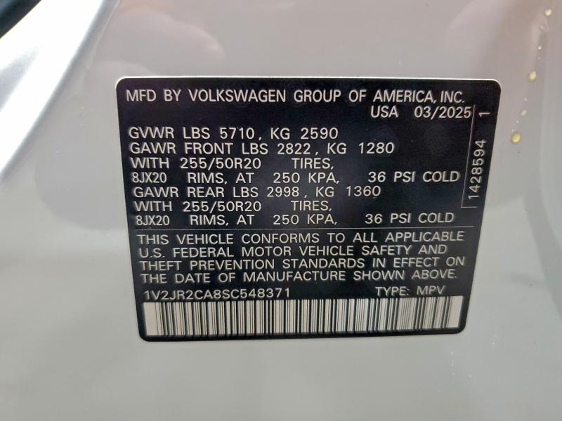 93176155 :رقم المزاد ، 1V2JR2CA8SC548371 vin ، 2025 Volkswagen Atlas مزاد بيع