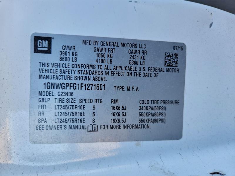 94646215 :رقم المزاد ، 1GNWGPFG1F1271601 vin ، 2015 Chev Express مزاد بيع
