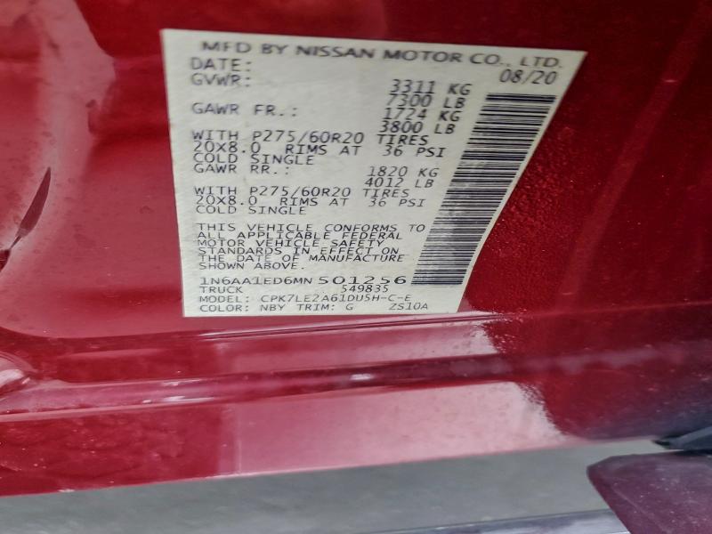 74089555 :رقم المزاد ، 1N6AA1ED6MN501256 vin ، 2021 Nissan Titan Sv مزاد بيع