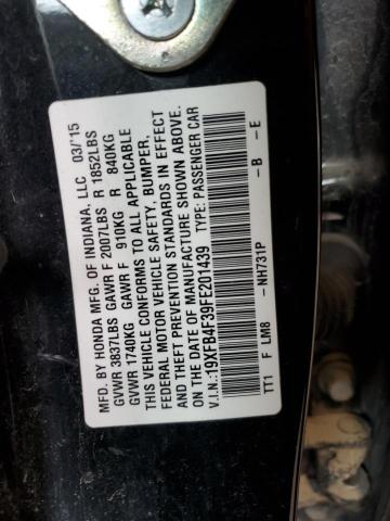 90933345 :رقم المزاد ، 19XFB4F39FE201439 vin ، 2015 Honda Civic Hybr مزاد بيع
