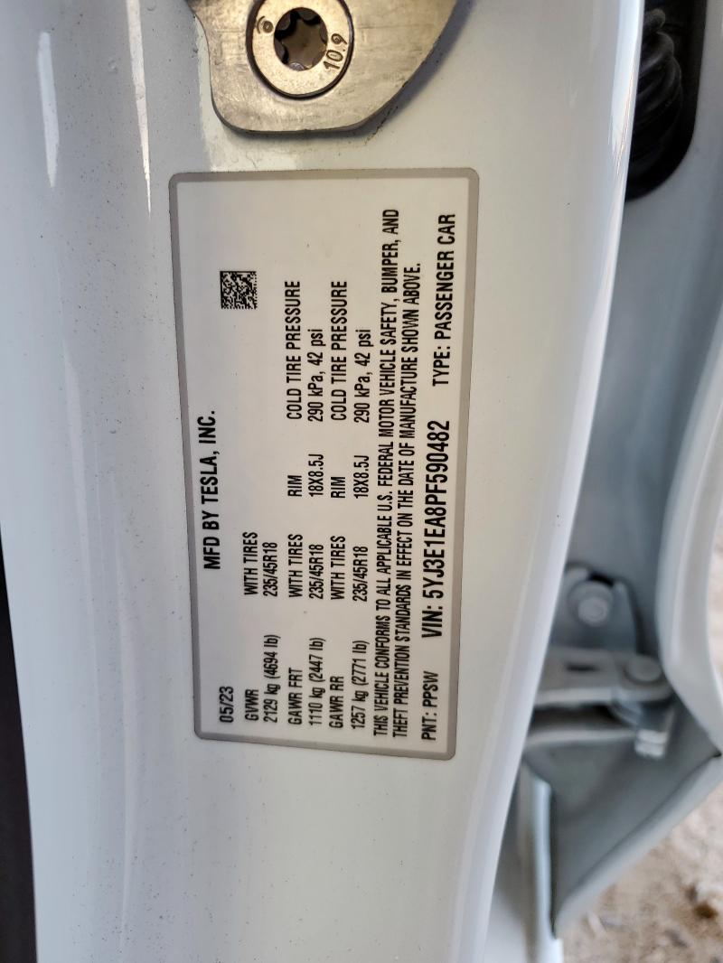 Продажа на аукционе авто 2023 Tesla Model 3, vin: 5YJ3E1EA8PF590482, номер лота: 89902585