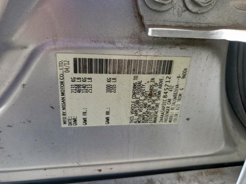 Aukcja sprzedaży 2012 Nissan Maxima S, vin: 1N4AA5AP2CC845712, numer aukcji: 93339765