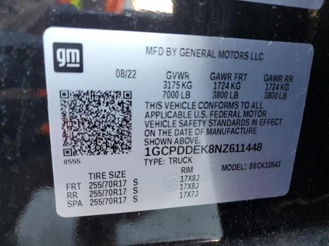 Продаж на аукціоні авто 2022 Chevrolet Silverado, vin: 1GCPDDEK8NZ611448, номер лоту: 92254225