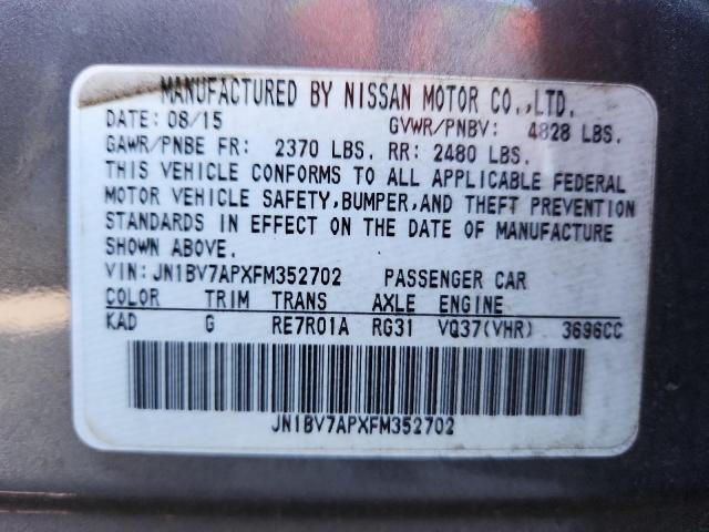 Продажа на аукционе авто 2015 Infiniti Q50 Base, vin: JN1BV7APXFM352702, номер лота: 92854055
