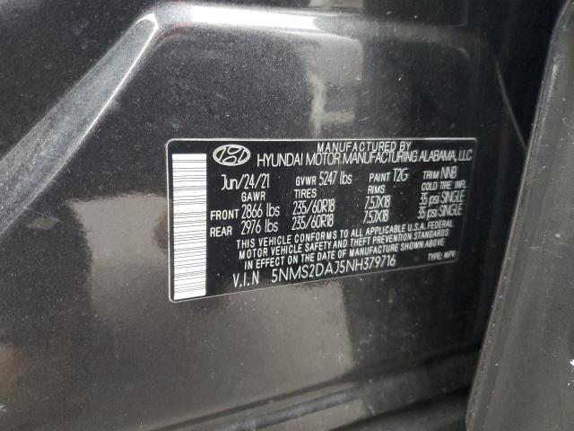 2022 Hyundai Santa Fe მანქანა იყიდება აუქციონზე, vin: 5NMS2DAJ5NH379716, აუქციონის ნომერი: 91801115