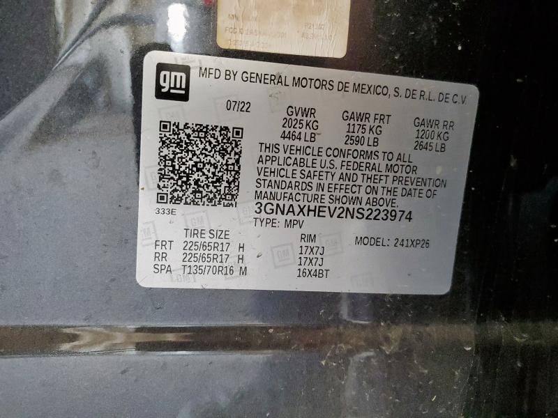 Продажа на аукционе авто 2022 Chevrolet Equinox, vin: 3GNAXHEV2NS223974, номер лота: 92672955