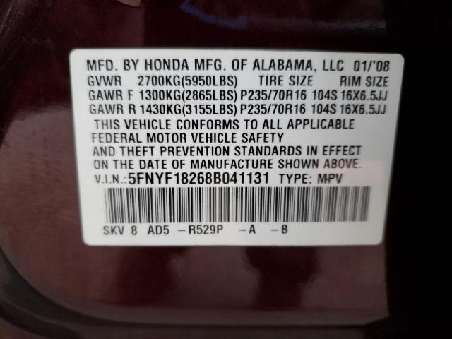 90310835 :رقم المزاد ، 5FNYF18268B041131 vin ، 2008 Honda Pilot مزاد بيع