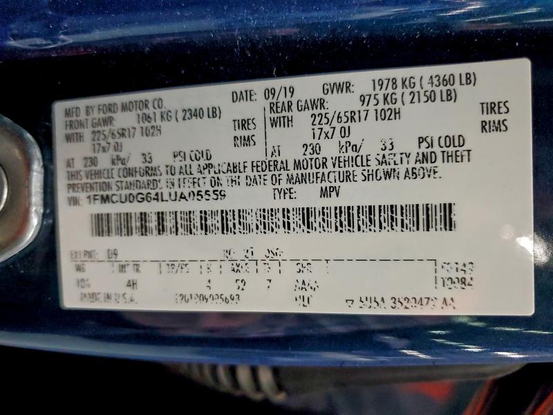 Auction sale of the 2020 Ford Escape Se, vin: 1FMCU0G64LUA05559, lot number: 92751735