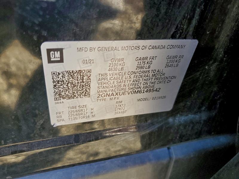 Продажа на аукционе авто 2021 Chevrolet Equinox, vin: 2GNAXUEV0M6149542, номер лота: 93509635