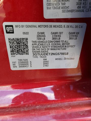 92442635 :رقم المزاد ، 3GTUUDET2NG579818 vin ، 2022 Gmc Sierra K15 مزاد بيع