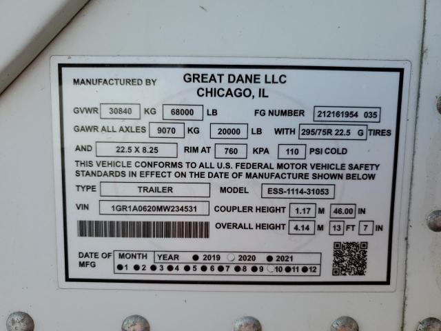 87275725 :رقم المزاد ، 1GR1A0620MW234531 vin ، 2021 Great Dane Ess 1914 11053 مزاد بيع