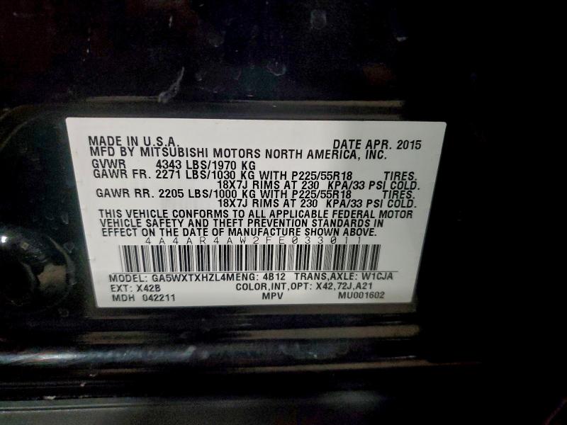 Продаж на аукціоні авто 2015 Mitsubishi Outlander Sport, vin: 4A4AR4AW2FE033011, номер лоту: 93960345