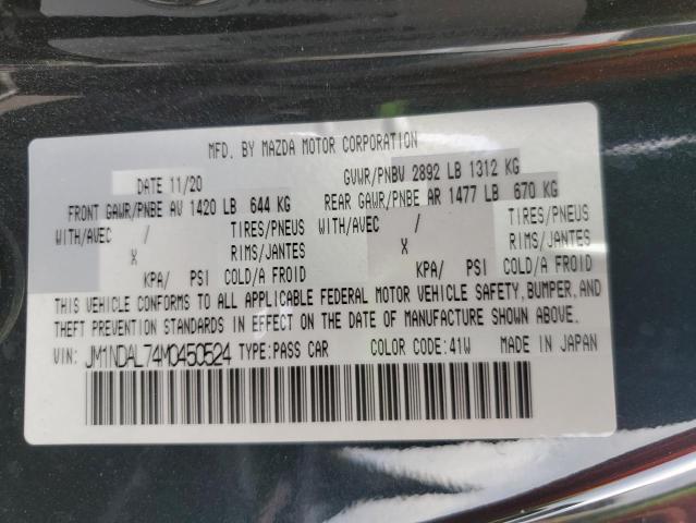 2021 Mazda Mx-5 Miata მანქანა იყიდება აუქციონზე, vin: JM1NDAL74M0450524, აუქციონის ნომერი: 86405355