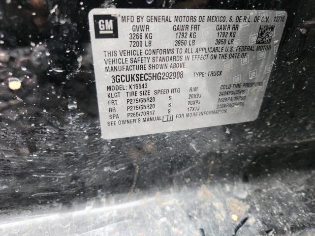 2017 Chevrolet Silverado მანქანა იყიდება აუქციონზე, vin: 3GCUKSEC5HG292908, აუქციონის ნომერი: 92005225