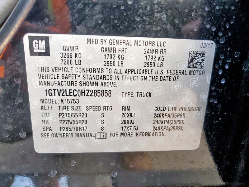 Продажа на аукционе авто 2017 Gmc Sierra, vin: 1GTV2LEC0HZ285858, номер лота: 93332055