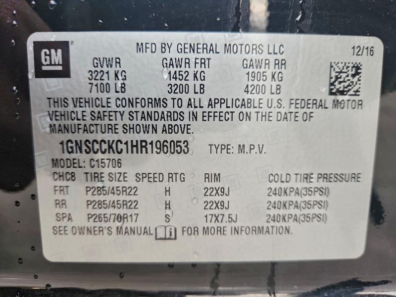 Продаж на аукціоні авто 2017 Chevrolet Tahoe, vin: 1GNSCCKC1HR196053, номер лоту: 93873965