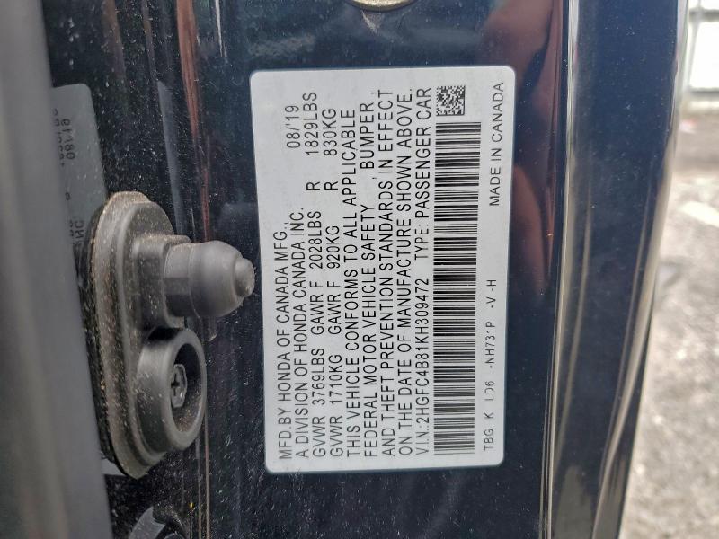 Продаж на аукціоні авто 2019 Honda Civic, vin: 2HGFC4B81KH309472, номер лоту: 94102795