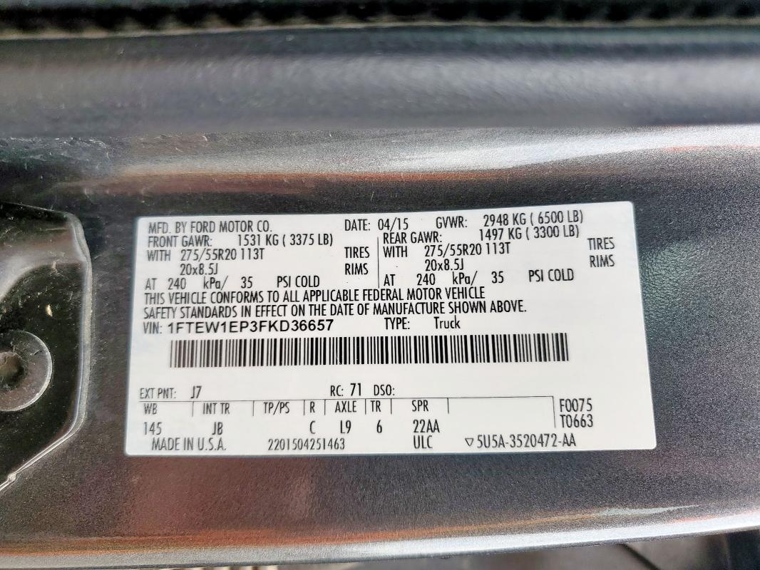 Продаж на аукціоні авто 2015 Ford F150, vin: 1FTEW1EP3FKD36657, номер лоту: 93068805