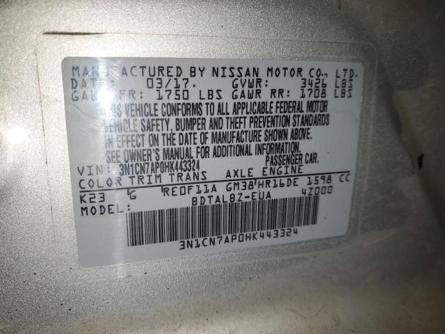 2017 Nissan Versa S მანქანა იყიდება აუქციონზე, vin: 3N1CN7AP0HK443324, აუქციონის ნომერი: 93775805