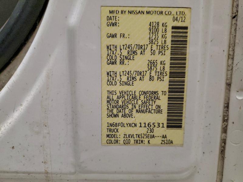 Aukcja sprzedaży 2012 Nissan Nv 2500, vin: 1N6BF0LYXCN116531, numer aukcji: 94677975