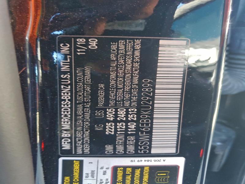 Продаж на аукціоні авто 2019 Mercedes-benz C, vin: 55SWF6EB9KU292899, номер лоту: 90526285