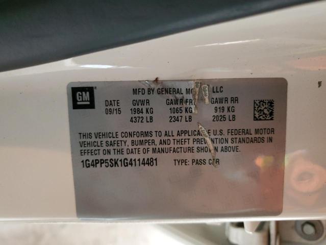 2016 Buick Verano მანქანა იყიდება აუქციონზე, vin: 1G4PP5SK1G4114481, აუქციონის ნომერი: 90440745