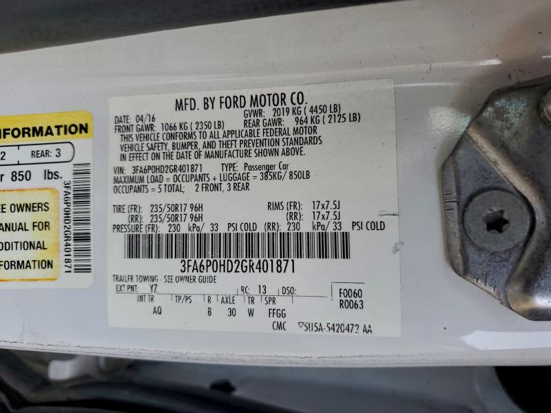 Продаж на аукціоні авто 2016 Ford Fusion, vin: 3FA6P0HD2GR401871, номер лоту: 93502185
