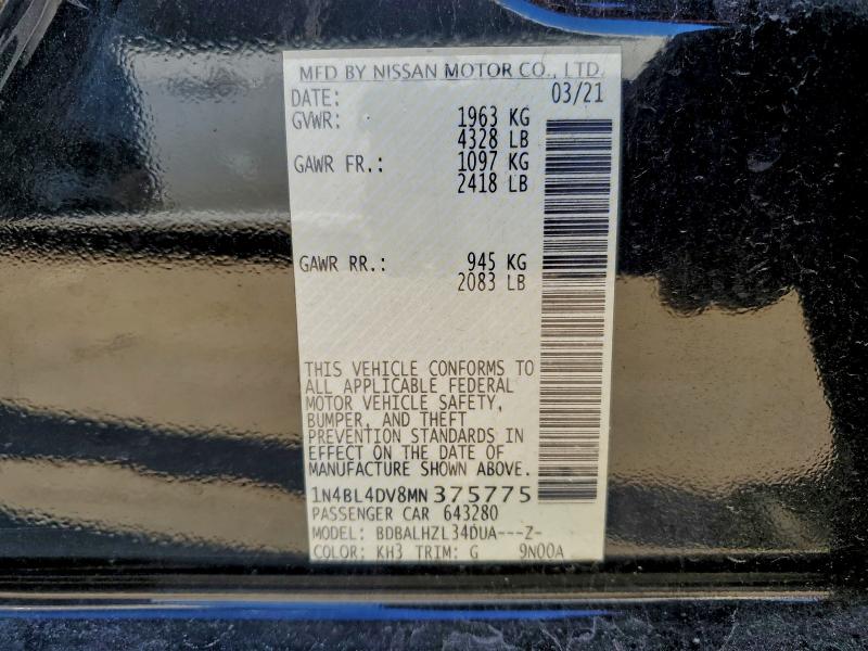 2021 Nissan Altima მანქანა იყიდება აუქციონზე, vin: 1N4BL4DV8MN375775, აუქციონის ნომერი: 90232075